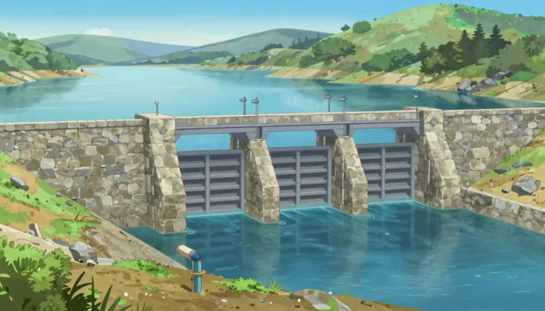 Visual representation of "reservoir" - A place where water, oil or other fluid is kept and often controlled.