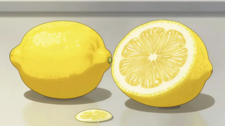 Visual representation of "lemon" - A yellow citrus fruit commonly used for juice, cooking, and as a flavor for drinks and foods.