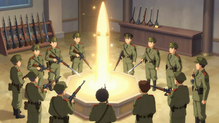 Visual representation of "disarmament" - The act of reducing, limiting, or abolishing weapons.