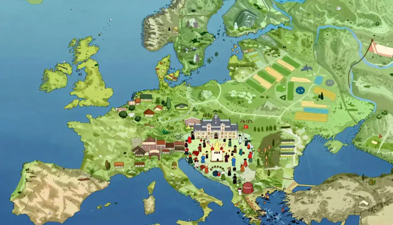 Visual representation of "country" - A large area of land with its own government, language, and traditions