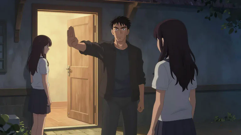 Visual representation of "never darken my door again" - To request or command someone to never visit or return.
