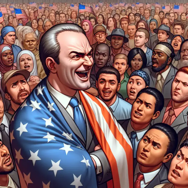 Visual representation of "chauvinist" - Showing an aggressive and unreasonable belief that your own group or nationality is better than others