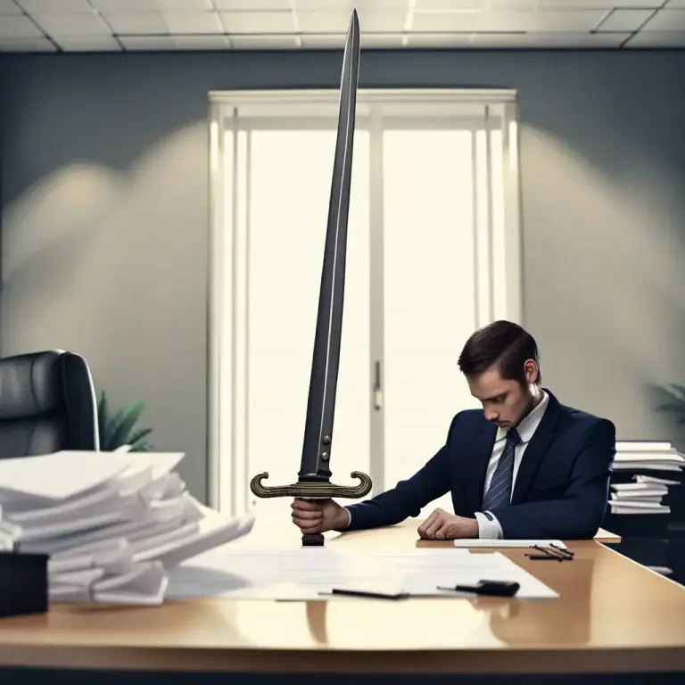 Visual representation of "a/the sword of Damocles" - A situation where there is constant danger or a threat hanging over someone