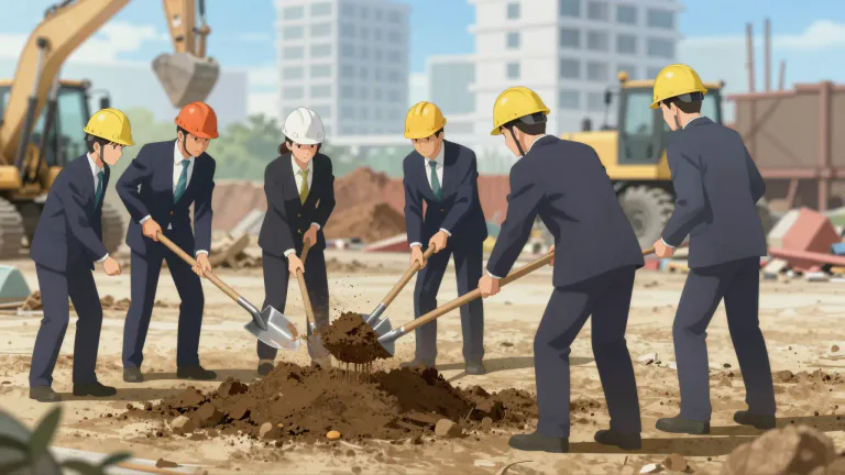 Visual representation of "groundbreaking" - The act or ceremony of breaking ground to start a project or new venture.