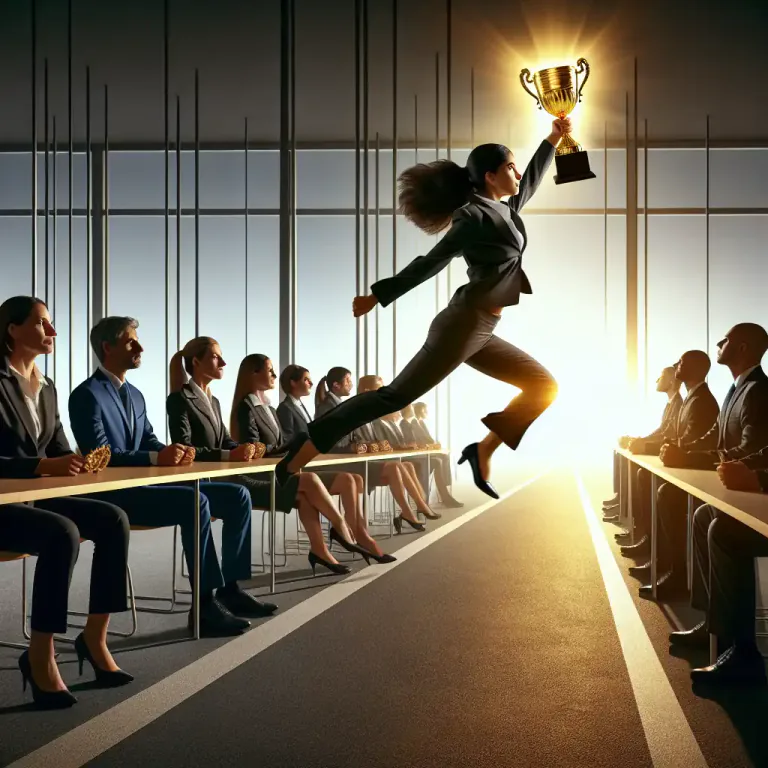 Visual representation of "leapfrog" - To advance or progress beyond (someone or something) by doing something unusual or innovative