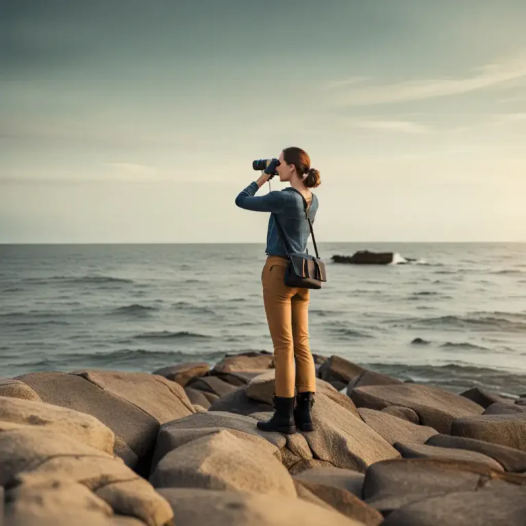 Visual representation of "glass" - To look through a telescope or binoculars