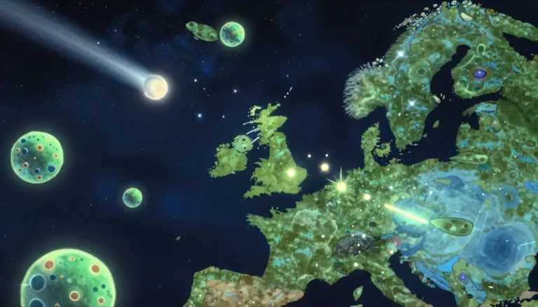 Visual representation of "panspermia" - The theory that seeds of life exist throughout the universe, and can be spread by space dust, meteoroids, asteroids, comets, and possibly spacecraft.