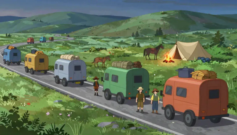 Visual representation of "gypsy" - A member of a race of people who travel from place to place, traditionally living in caravans.