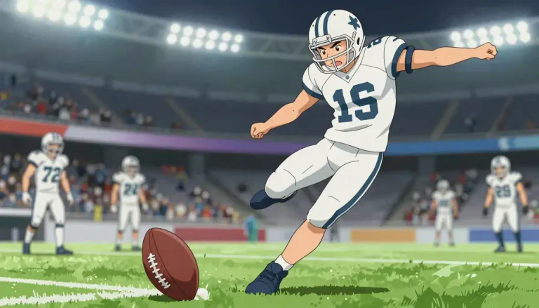 Visual representation of "kicker" - The player who kicks the ball in certain games, like soccer or American football