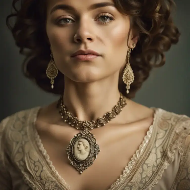 Visual representation of "cameo" - A piece of jewelry, usually oval in shape, with a carved design on it