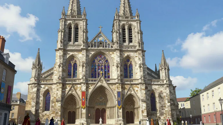 Visual representation of "minster" - A large or important church, usually built by a ruler or significant person in history.