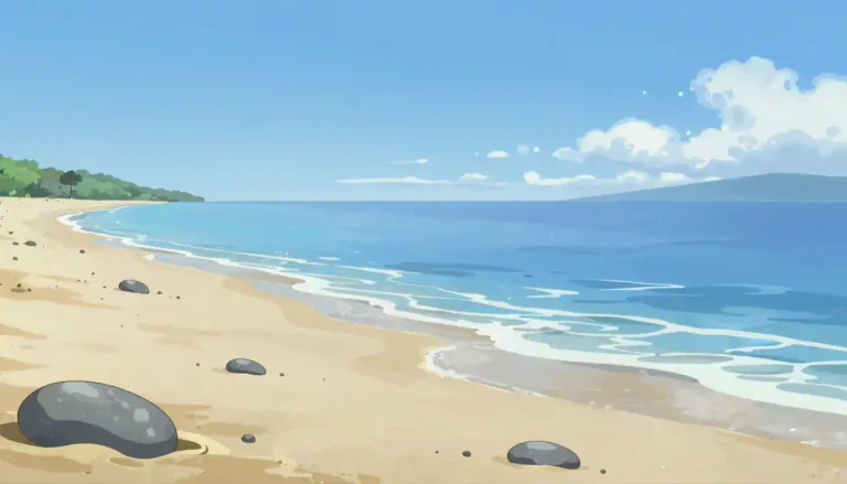Visual representation of "beach" - A place with sand or stones near the sea or a lake