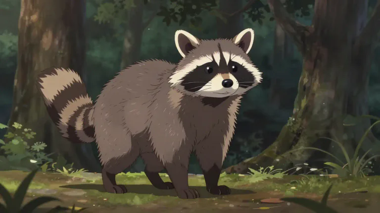 Visual representation of "raccoon" - A mammal that is native to North America, known for its bushy tail and fur on its face that looks like a mask.