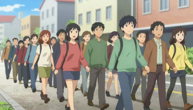 Visual representation of "marcher" - Someone who walks with a regular step in a group
