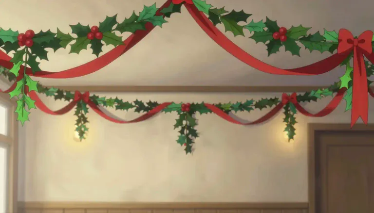 Visual representation of "festoon" - A string or chain of flowers, foliage, ribbon which hang in a curved shape
