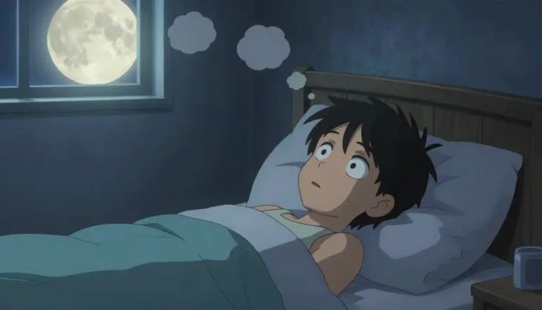 Visual representation of "wakeful" - Unable or finding it hard to fall asleep, alert, watchful