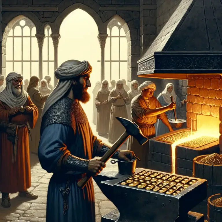 Visual representation of "coinage" - The action or process of coining money.