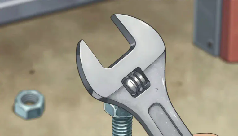 Visual representation of "spanner" - A tool with a shaped opening or system of openings which fit onto a nut or bolt.