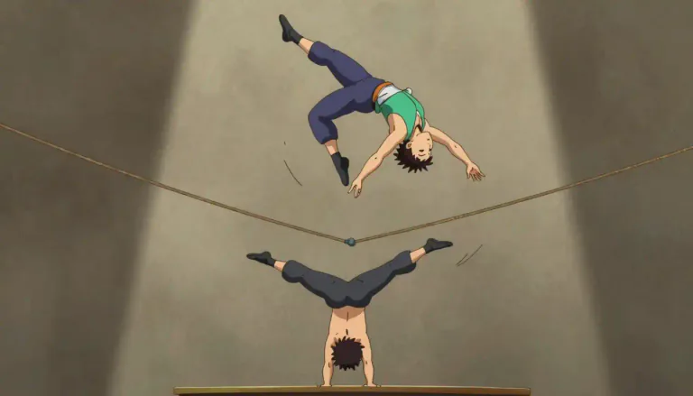 Visual representation of "acrobatic" - related to, involving, or requiring an unusual degree of physical skill such as flipping, tumbling, or balancing