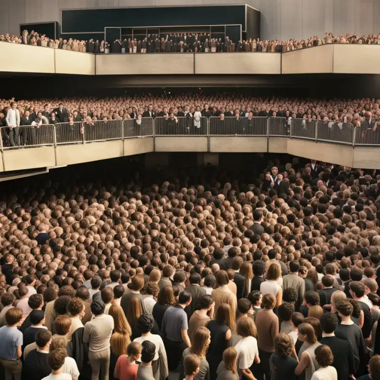 Visual representation of "crush" - A crowd of people pressed closely together, especially in an enclosed space