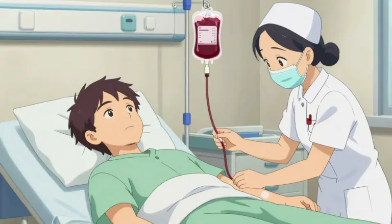 Visual representation of "transfusion" - The process of transferring blood or blood products into a person's bloodstream.