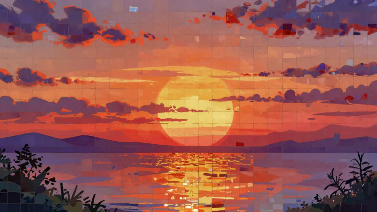 Visual representation of "mosaic" - A picture or pattern made with small pieces of colored materials.
