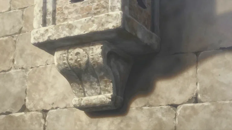 Visual representation of "corbel" - A stone or piece of wood that sticks out from a wall to support something above it.