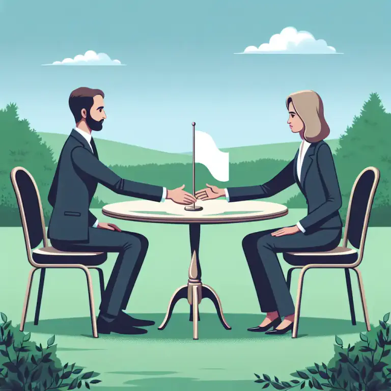 Visual representation of "parley" - To talk with another person or group and try to reach an agreement.