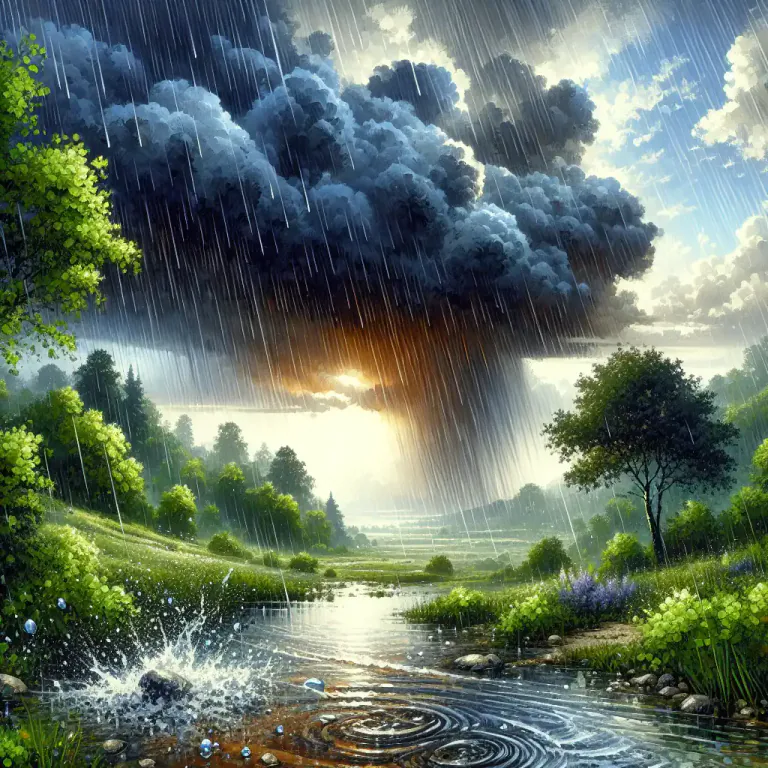 Visual representation of "rain" - To fall as water droplets from the sky