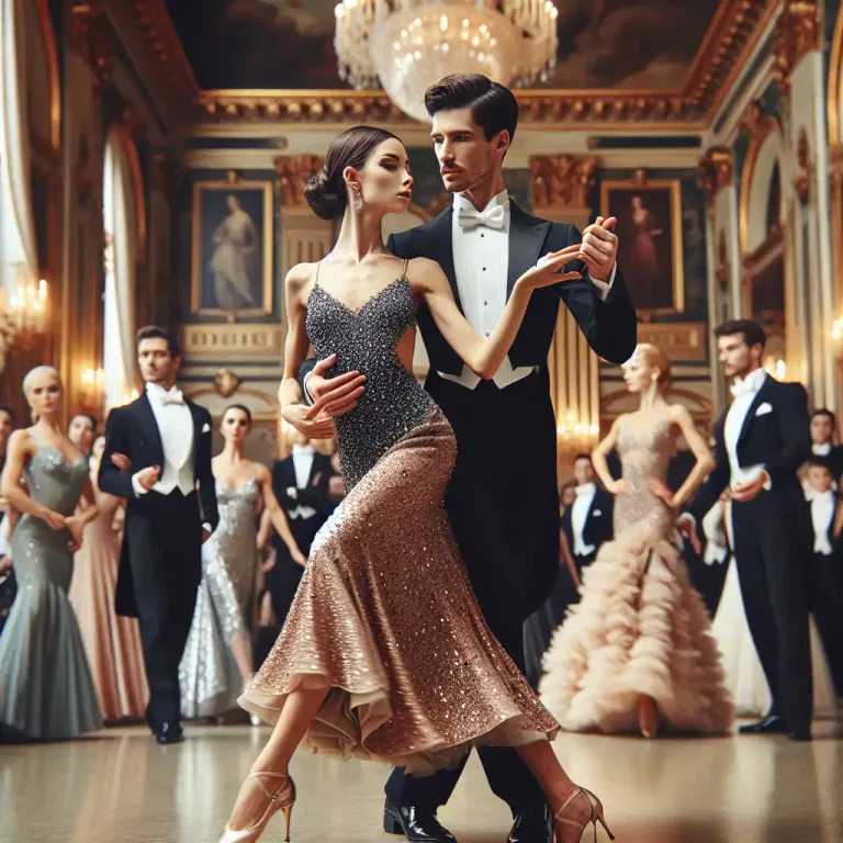 Visual representation of "promenade" - A slow, formal walk in dancing, where the couple walks together.