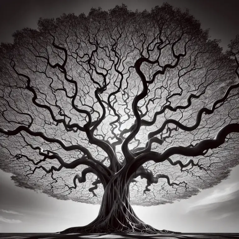 Visual representation of "root and branch" - In an extensive or thorough way