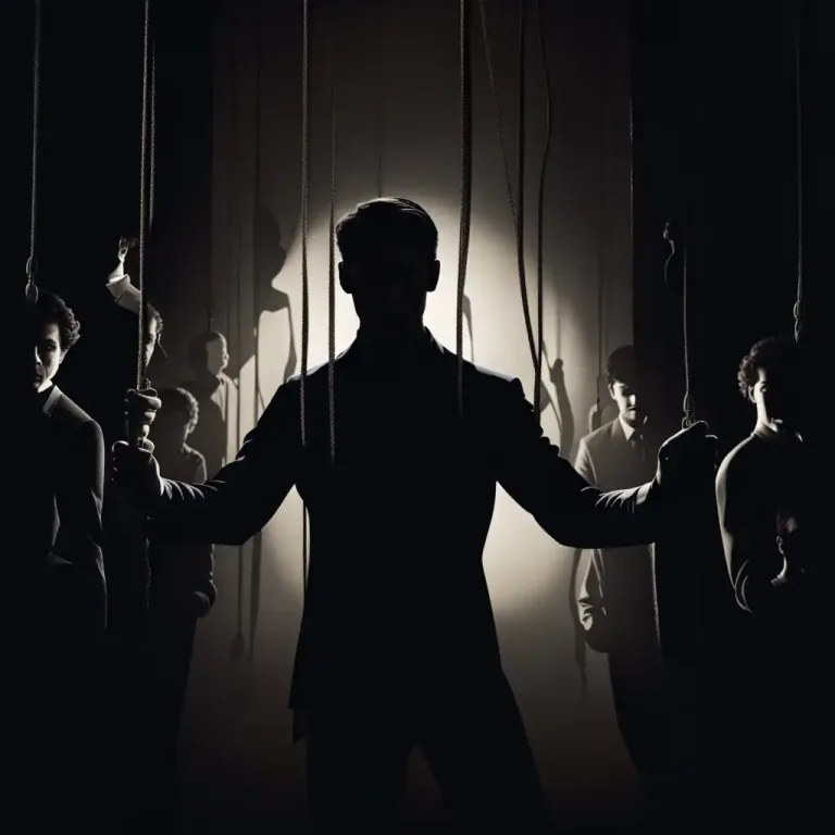 Visual representation of "puppeteer" - A person who manipulates or controls something or someone