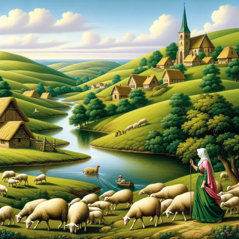 Visual representation of "pastoral" - A work of art, literature, or music that describes or represents the countryside or country life