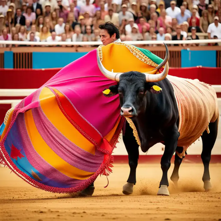 Visual representation of "cape" - A large piece of fabric used by a bullfighter to attract the bull's attention