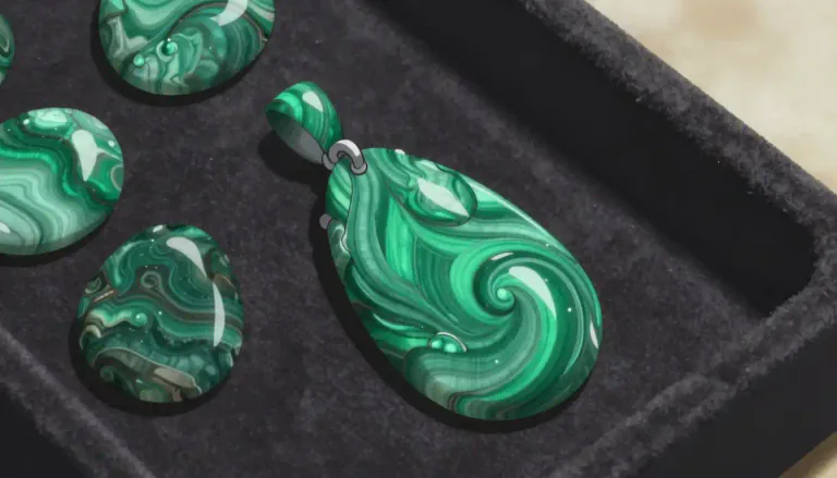 Visual representation of "malachite" - A green mineral that is used as a gem and for making ornaments