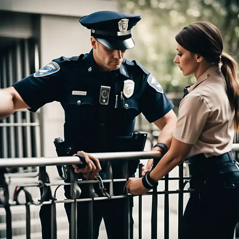 Visual representation of "handcuff" - To use handcuffs to restrict someone's movement