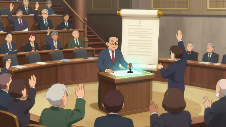 Visual representation of "enact" - To make something law through an official process.