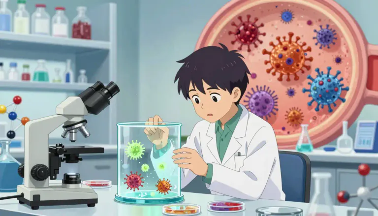 Visual representation of "virology" - The study of viruses and the diseases they cause.
