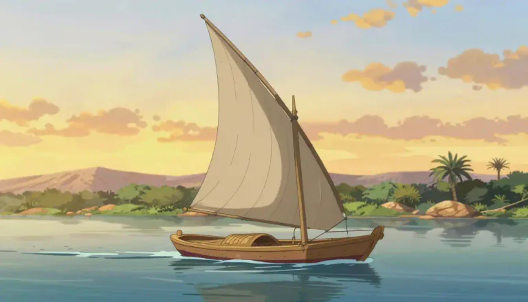 Visual representation of "felucca" - A 'felucca' is a type of traditional wooden sailing boat commonly used in warmer regions, especially on the Nile River for both transport and tourism.