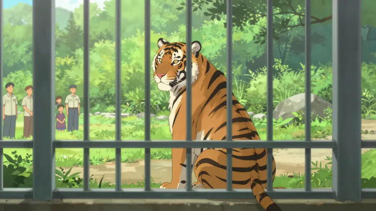 Visual representation of "captive" - Kept inside a place such as a zoo rather than living out in the wild.