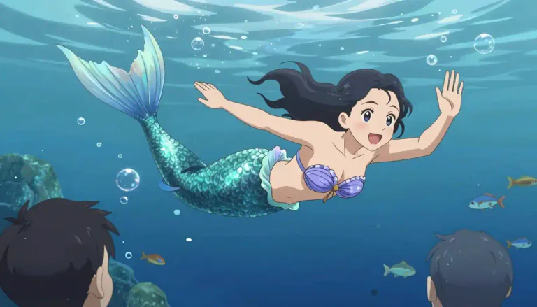 Visual representation of "mermaid" - A woman who swims while wearing a costume that makes her look like a mermaid, especially as a type of entertainment.