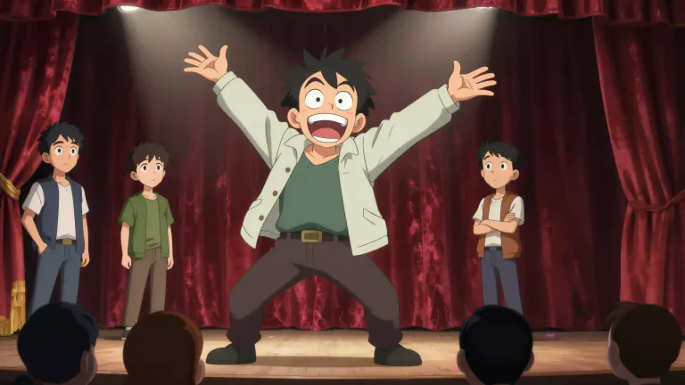 Visual representation of "hammy" - Overdone or exaggerated acting, like an overacting actor in a drama or play