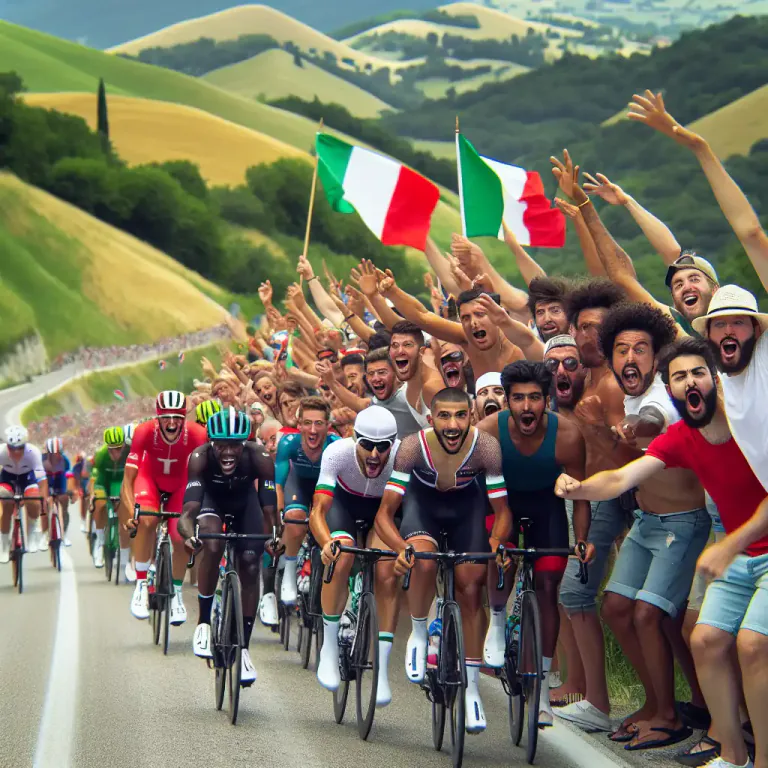 Visual representation of "giro" - A bicycle race, especially the Giro d'Italia.
