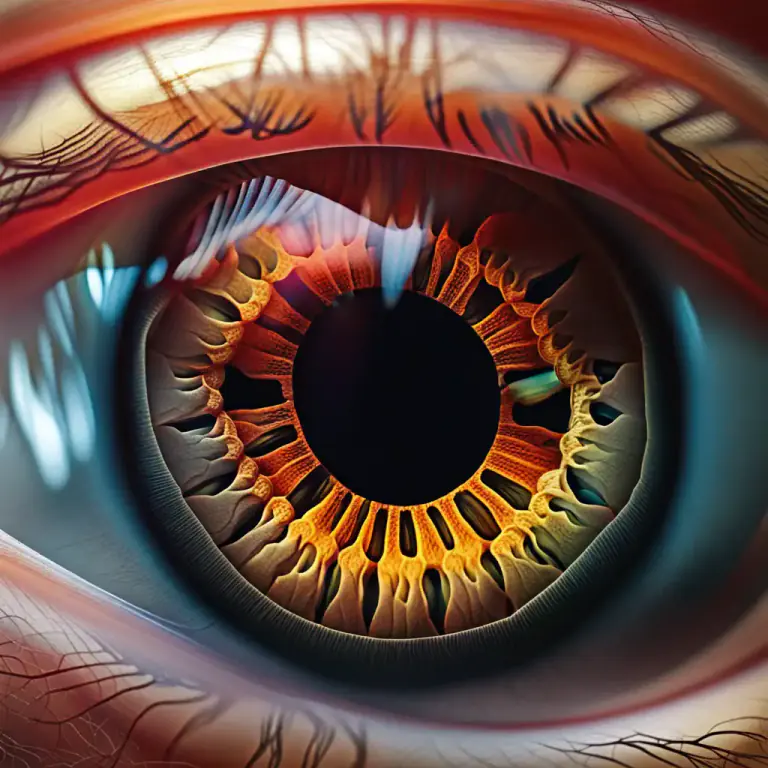 Visual representation of "lens" - A transparent structure behind the cornea of the eye that focuses light onto the retina to create images.