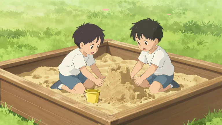 Visual representation of "sandbox" - A box filled with sand where children can play