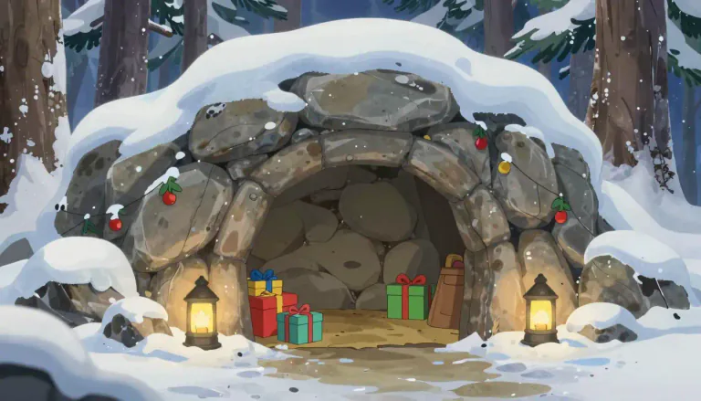 Visual representation of "grotto" - A small cave or a space that looks like a small cave, usually used as a place you can go into for shelter or decoration