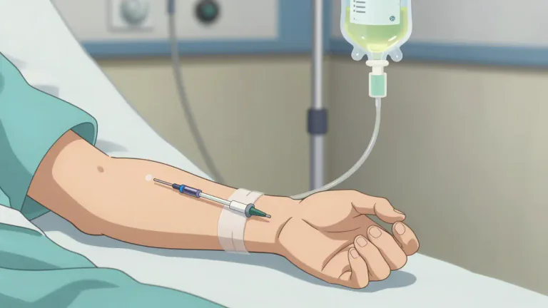 Visual representation of "intravenous" - Something that is done directly into a vein, usually referred to medicine or fluids given through a needle