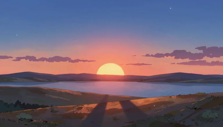 Visual representation of "sundown" - The time in the evening when the sun goes down below the horizon.
