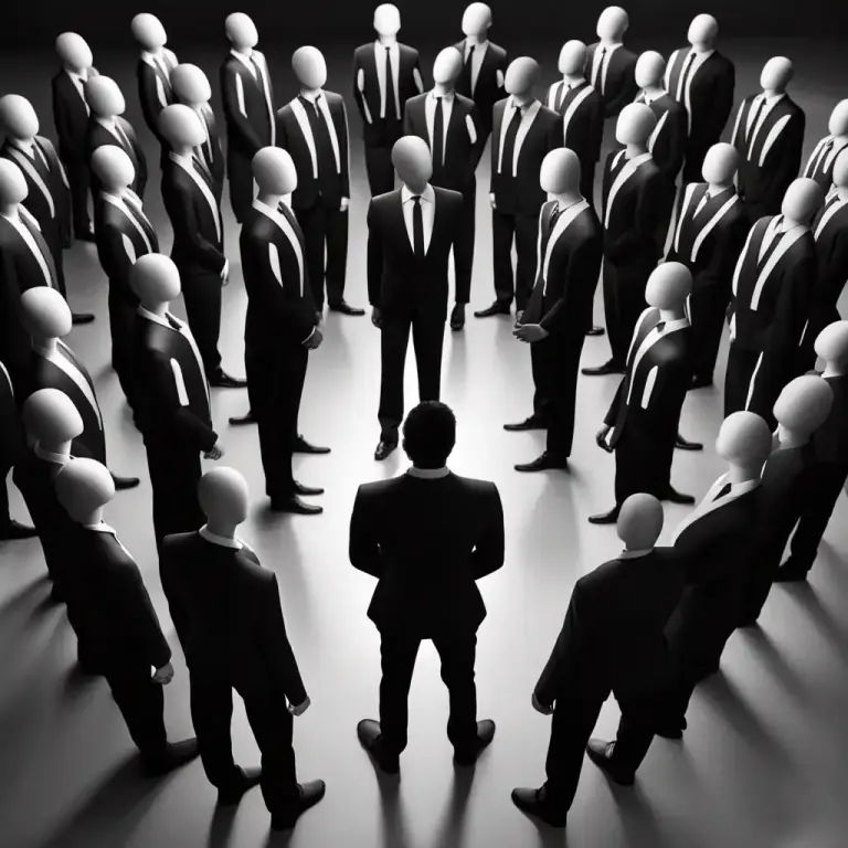 Visual representation of "outsider" - A person who is not included in a system or organization or who does not share their values
