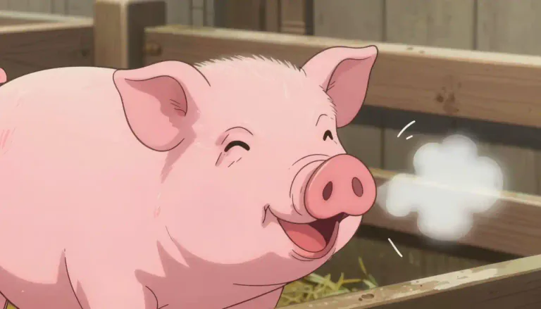 Visual representation of "grunt" - The low, rough sound a pig makes